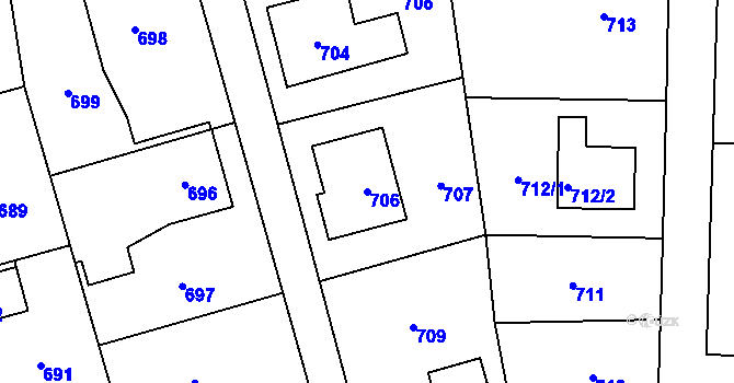 Parcela st. 706 v KÚ Jablůnka, Katastrální mapa