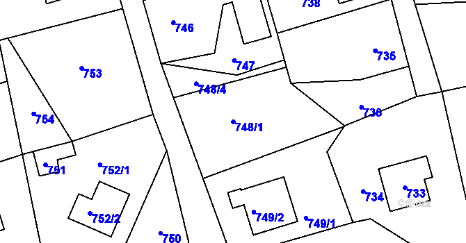 Parcela st. 748/1 v KÚ Jablůnka, Katastrální mapa