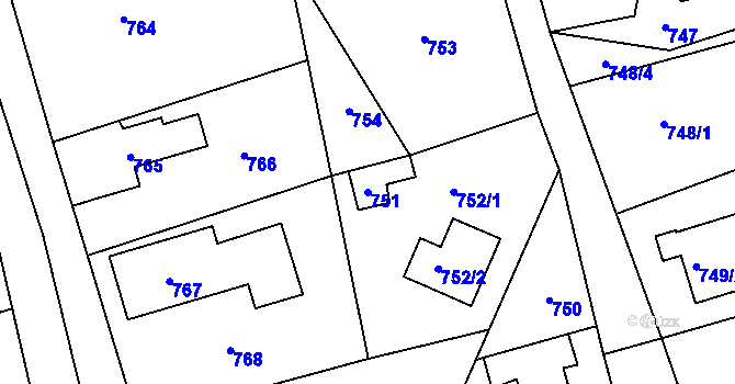 Parcela st. 751 v KÚ Jablůnka, Katastrální mapa