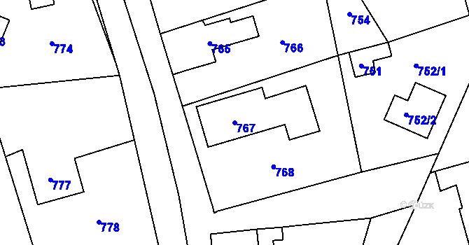Parcela st. 767 v KÚ Jablůnka, Katastrální mapa