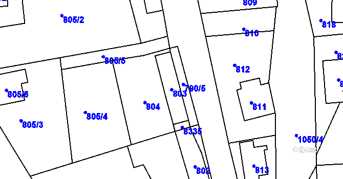 Parcela st. 803 v KÚ Jablůnka, Katastrální mapa