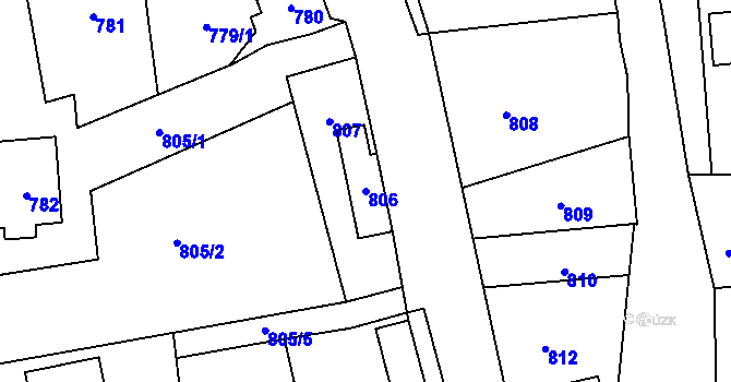 Parcela st. 806 v KÚ Jablůnka, Katastrální mapa