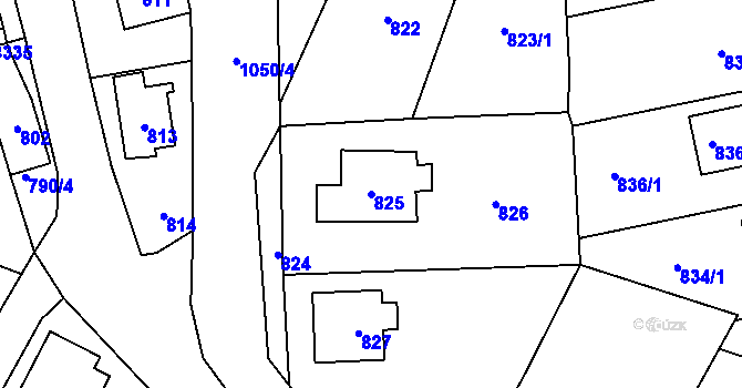 Parcela st. 825 v KÚ Jablůnka, Katastrální mapa