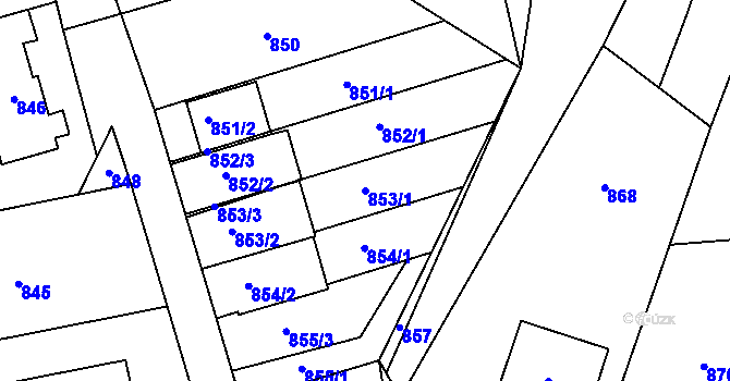 Parcela st. 853/1 v KÚ Jablůnka, Katastrální mapa