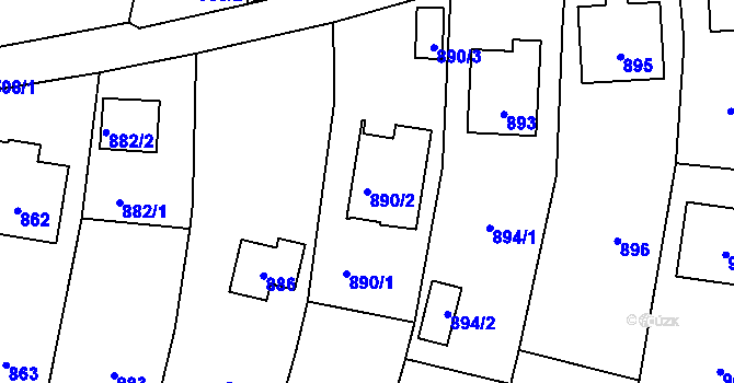 Parcela st. 890/2 v KÚ Jablůnka, Katastrální mapa