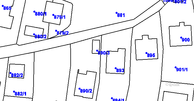Parcela st. 890/3 v KÚ Jablůnka, Katastrální mapa