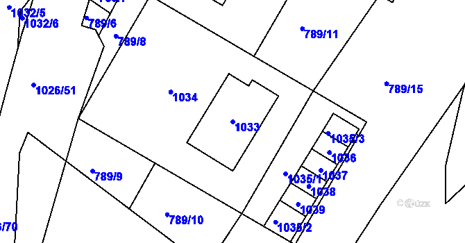 Parcela st. 1033 v KÚ Jablůnka, Katastrální mapa