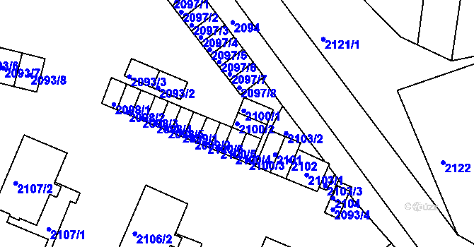 Parcela st. 2100/2 v KÚ Jablůnka, Katastrální mapa