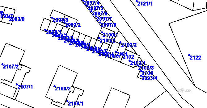 Parcela st. 2100/3 v KÚ Jablůnka, Katastrální mapa