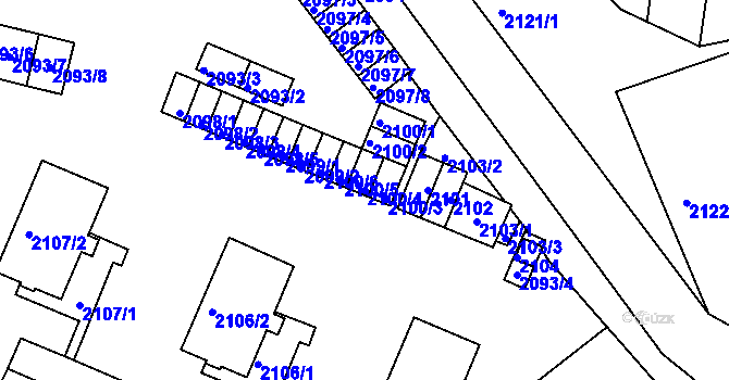 Parcela st. 2100/4 v KÚ Jablůnka, Katastrální mapa