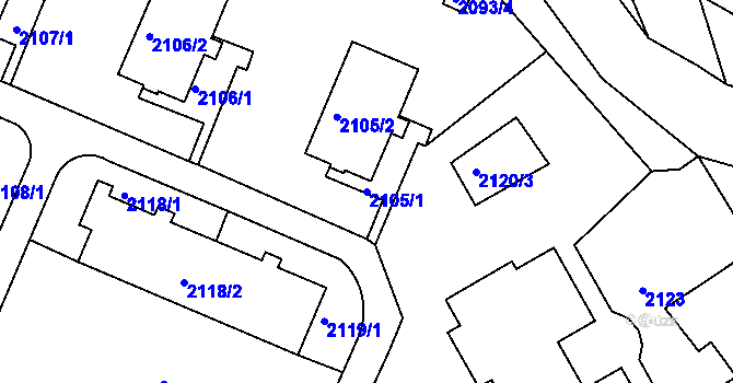 Parcela st. 2105/1 v KÚ Jablůnka, Katastrální mapa