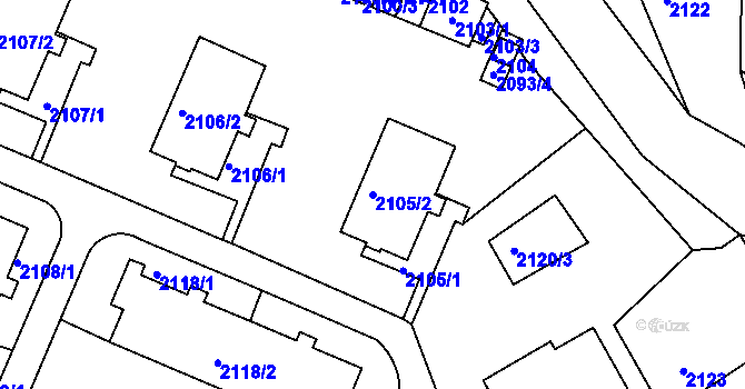 Parcela st. 2105/2 v KÚ Jablůnka, Katastrální mapa