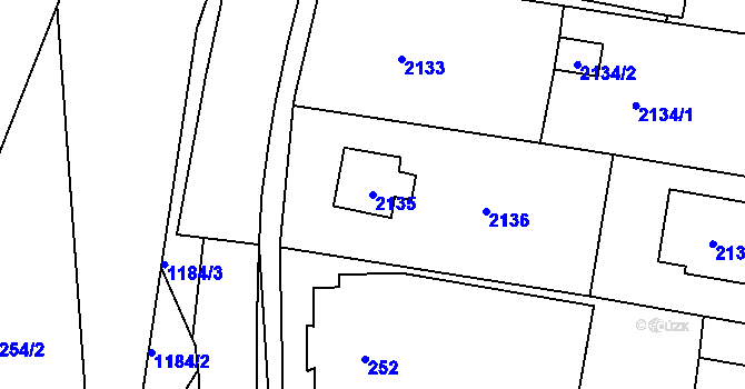 Parcela st. 2135 v KÚ Jablůnka, Katastrální mapa