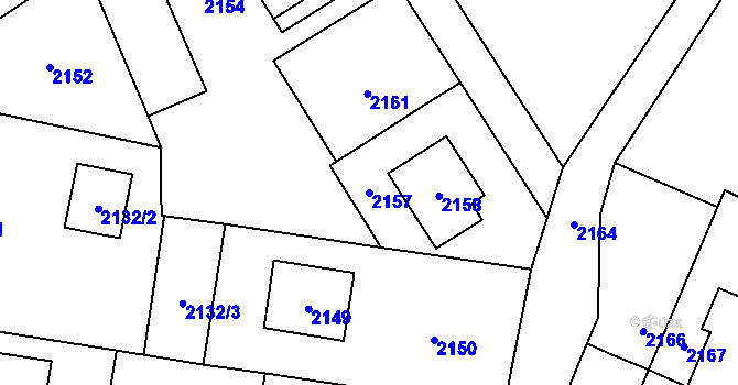 Parcela st. 2157 v KÚ Jablůnka, Katastrální mapa