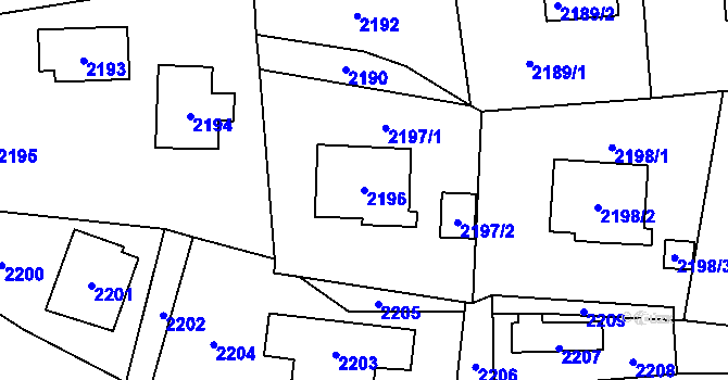Parcela st. 2196 v KÚ Jablůnka, Katastrální mapa
