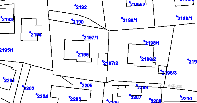 Parcela st. 2197 v KÚ Jablůnka, Katastrální mapa