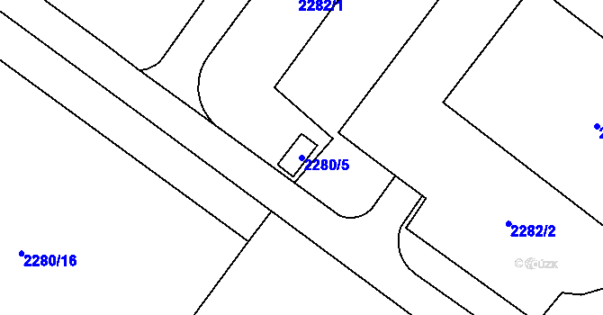 Parcela st. 2280/5 v KÚ Jablůnka, Katastrální mapa