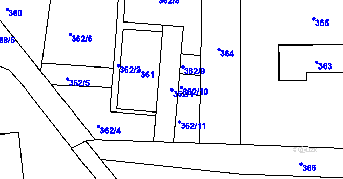 Parcela st. 362/1 v KÚ Jablůnka, Katastrální mapa