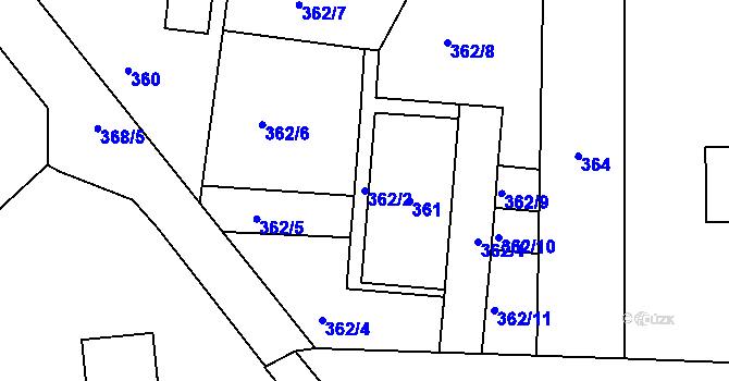 Parcela st. 362/2 v KÚ Jablůnka, Katastrální mapa