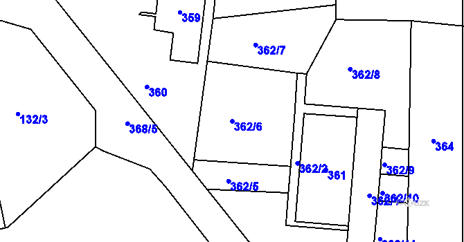 Parcela st. 362/6 v KÚ Jablůnka, Katastrální mapa