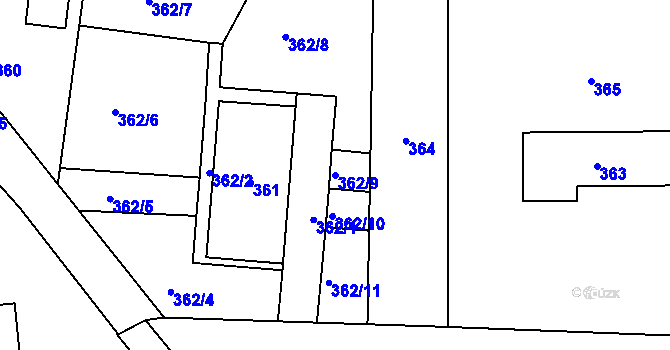Parcela st. 362/9 v KÚ Jablůnka, Katastrální mapa