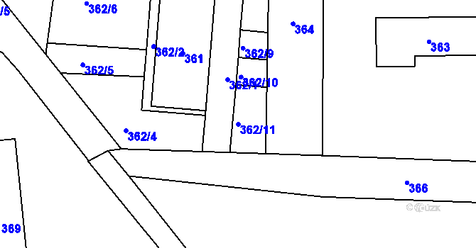 Parcela st. 362/11 v KÚ Jablůnka, Katastrální mapa