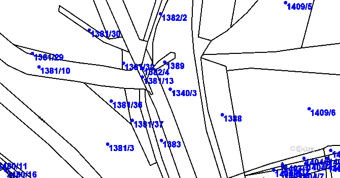 Parcela st. 1340/3 v KÚ Jablůnka, Katastrální mapa