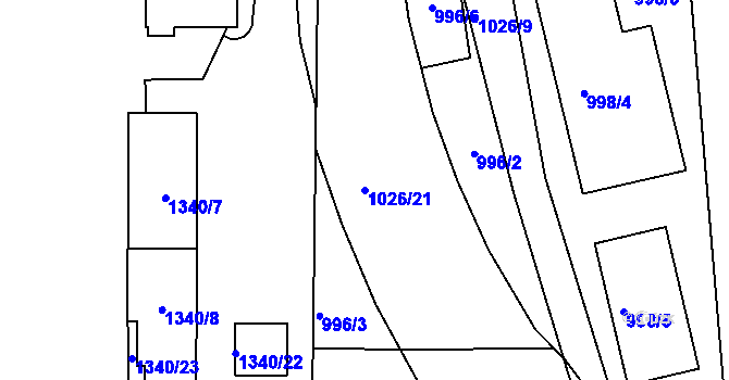 Parcela st. 1026/21 v KÚ Jablůnka, Katastrální mapa