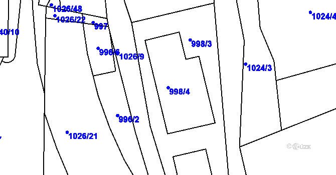 Parcela st. 998/4 v KÚ Jablůnka, Katastrální mapa