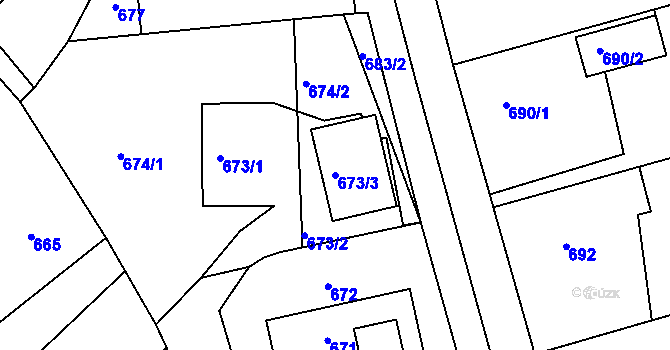 Parcela st. 673/3 v KÚ Jablůnka, Katastrální mapa