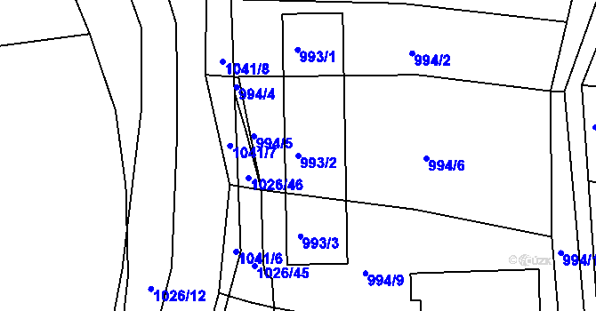 Parcela st. 993/2 v KÚ Jablůnka, Katastrální mapa