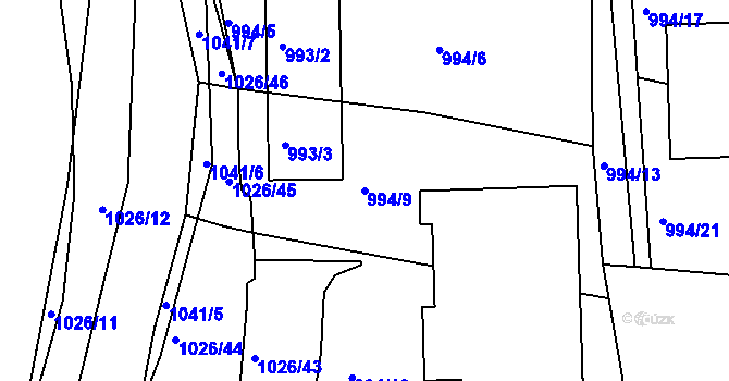 Parcela st. 994/9 v KÚ Jablůnka, Katastrální mapa