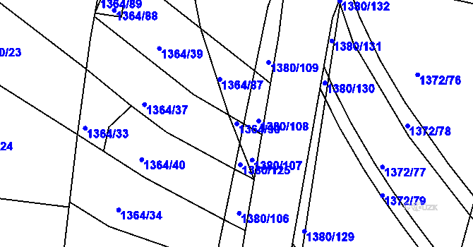 Parcela st. 1364/90 v KÚ Jablůnka, Katastrální mapa