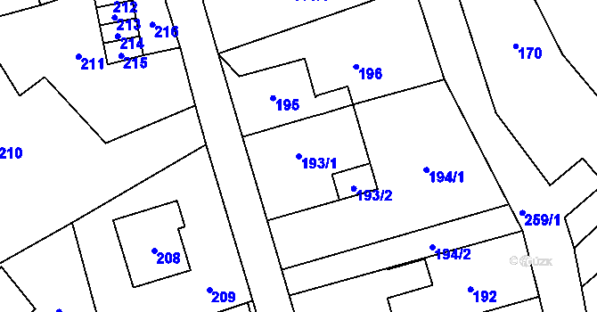 Parcela st. 193/1 v KÚ Jablůnka, Katastrální mapa