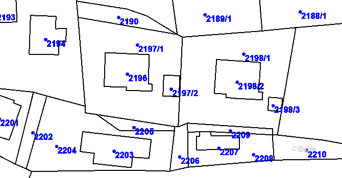 Parcela st. 2197/2 v KÚ Jablůnka, Katastrální mapa