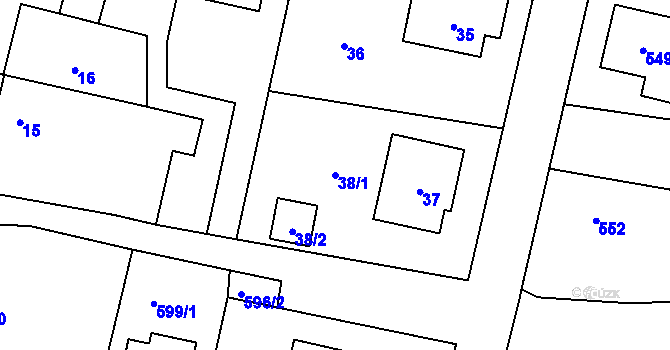 Parcela st. 38/1 v KÚ Jablůnka, Katastrální mapa