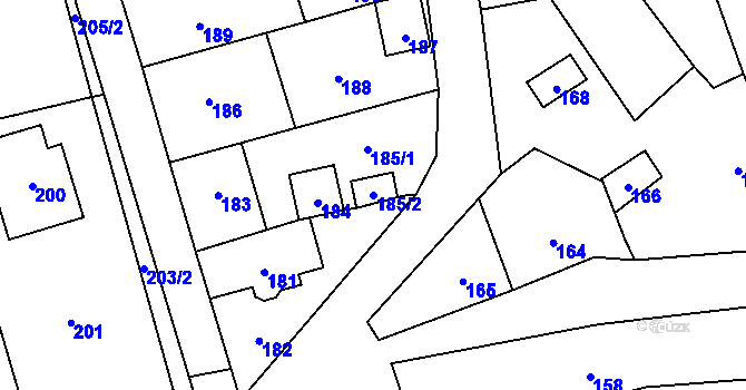 Parcela st. 185/2 v KÚ Jablůnka, Katastrální mapa