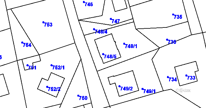 Parcela st. 748/5 v KÚ Jablůnka, Katastrální mapa