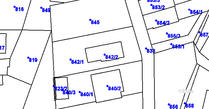 Parcela st. 842/2 v KÚ Jablůnka, Katastrální mapa