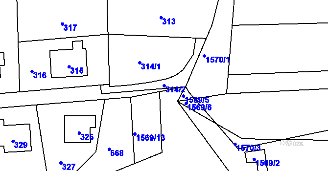 Parcela st. 314/2 v KÚ Jablůnka, Katastrální mapa