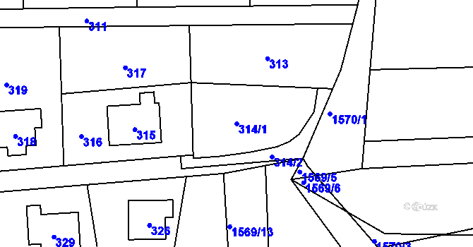 Parcela st. 314/1 v KÚ Jablůnka, Katastrální mapa