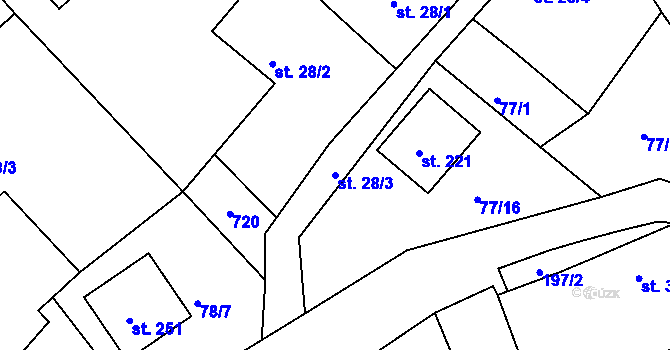 Parcela st. 28/3 v KÚ Bocanovice, Katastrální mapa