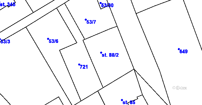 Parcela st. 88/2 v KÚ Bocanovice, Katastrální mapa
