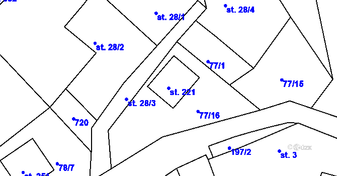 Parcela st. 221 v KÚ Bocanovice, Katastrální mapa