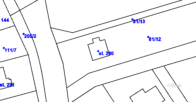 Parcela st. 280 v KÚ Bocanovice, Katastrální mapa