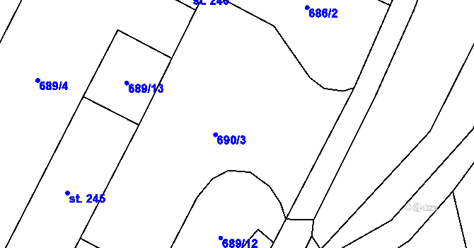 Parcela st. 56/12 v KÚ Bocanovice, Katastrální mapa