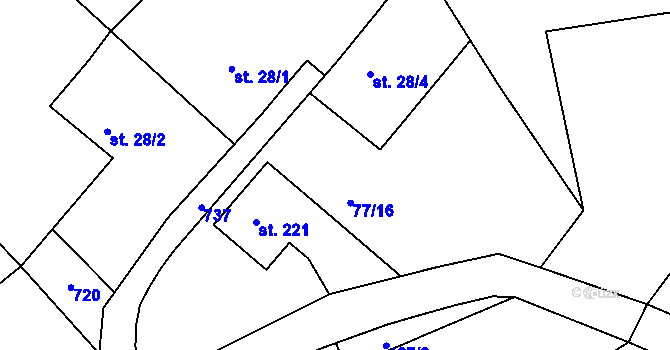 Parcela st. 77/1 v KÚ Bocanovice, Katastrální mapa