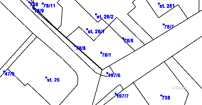 Parcela st. 78/1 v KÚ Bocanovice, Katastrální mapa