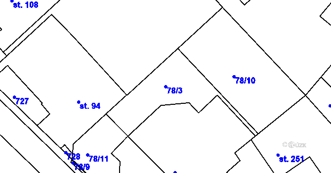 Parcela st. 78/3 v KÚ Bocanovice, Katastrální mapa
