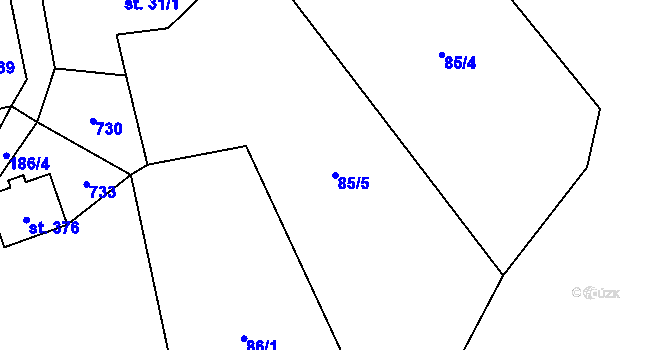 Parcela st. 85/5 v KÚ Bocanovice, Katastrální mapa